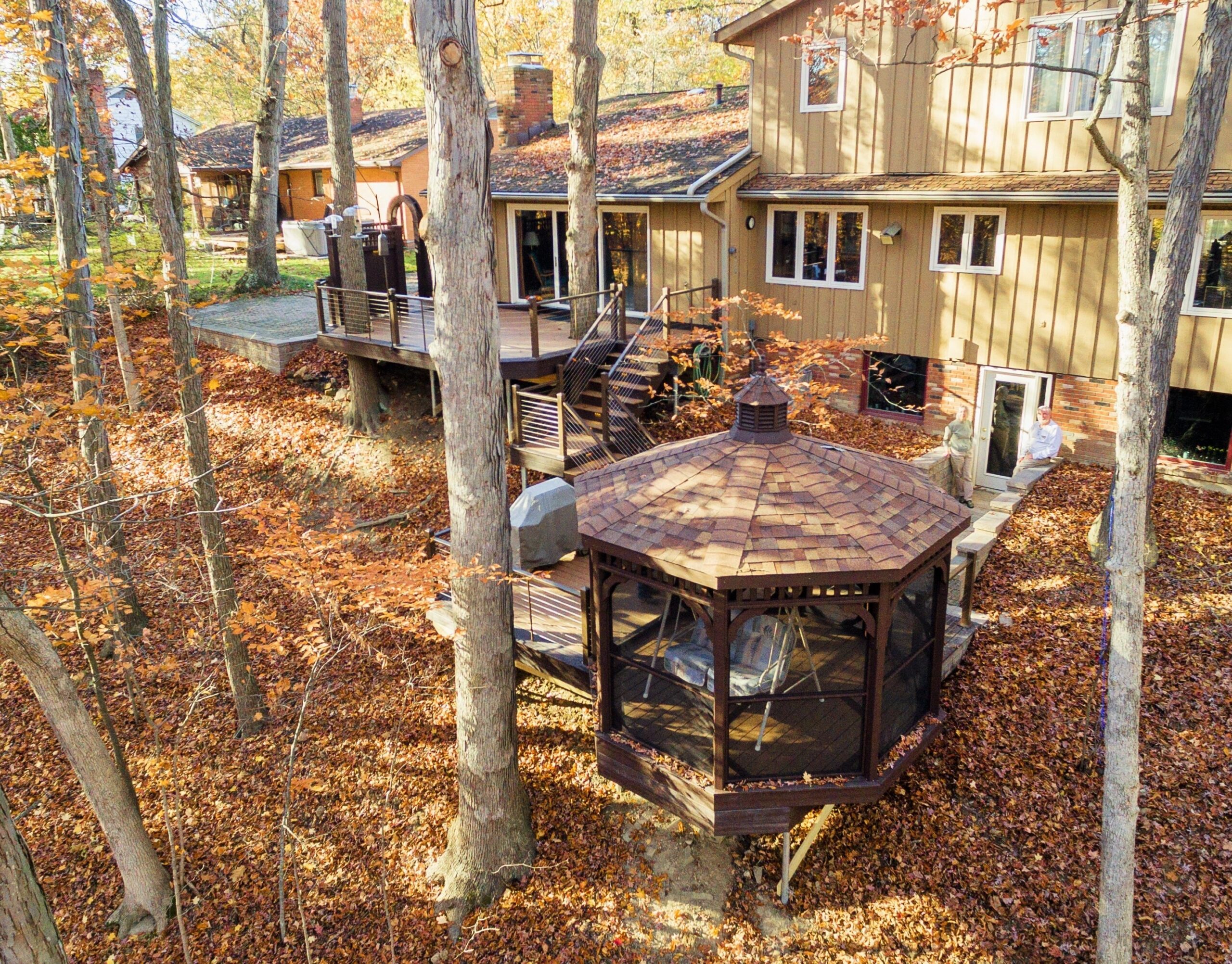 Deck With Gazebo Surrounded By Autumn Leaves