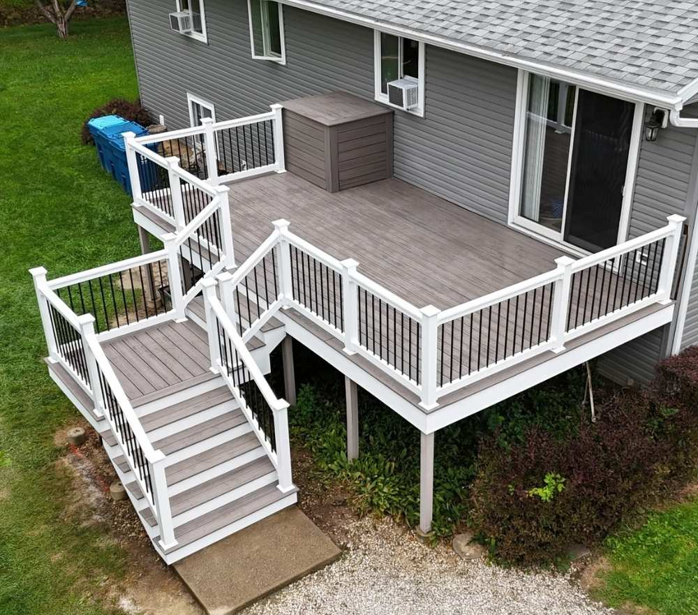 Deck with White Railings and Stairs