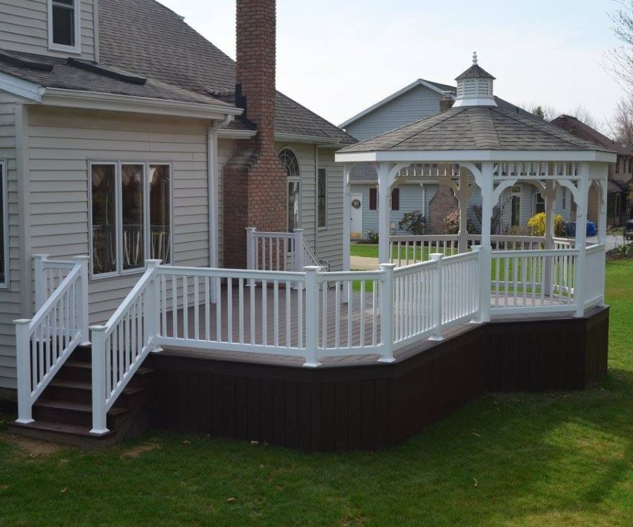 Redecking With White Railings And Backyard Gazebo
