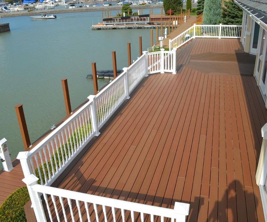 Waterfront TimberTech Deck With White Railings