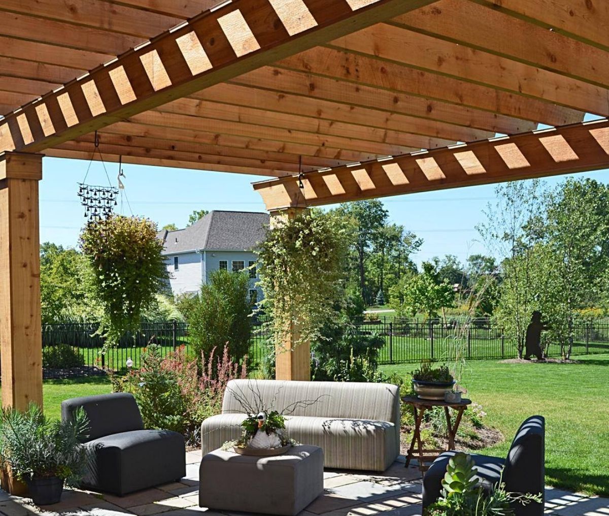 Patio Cover With Outdoor Seating And Garden View