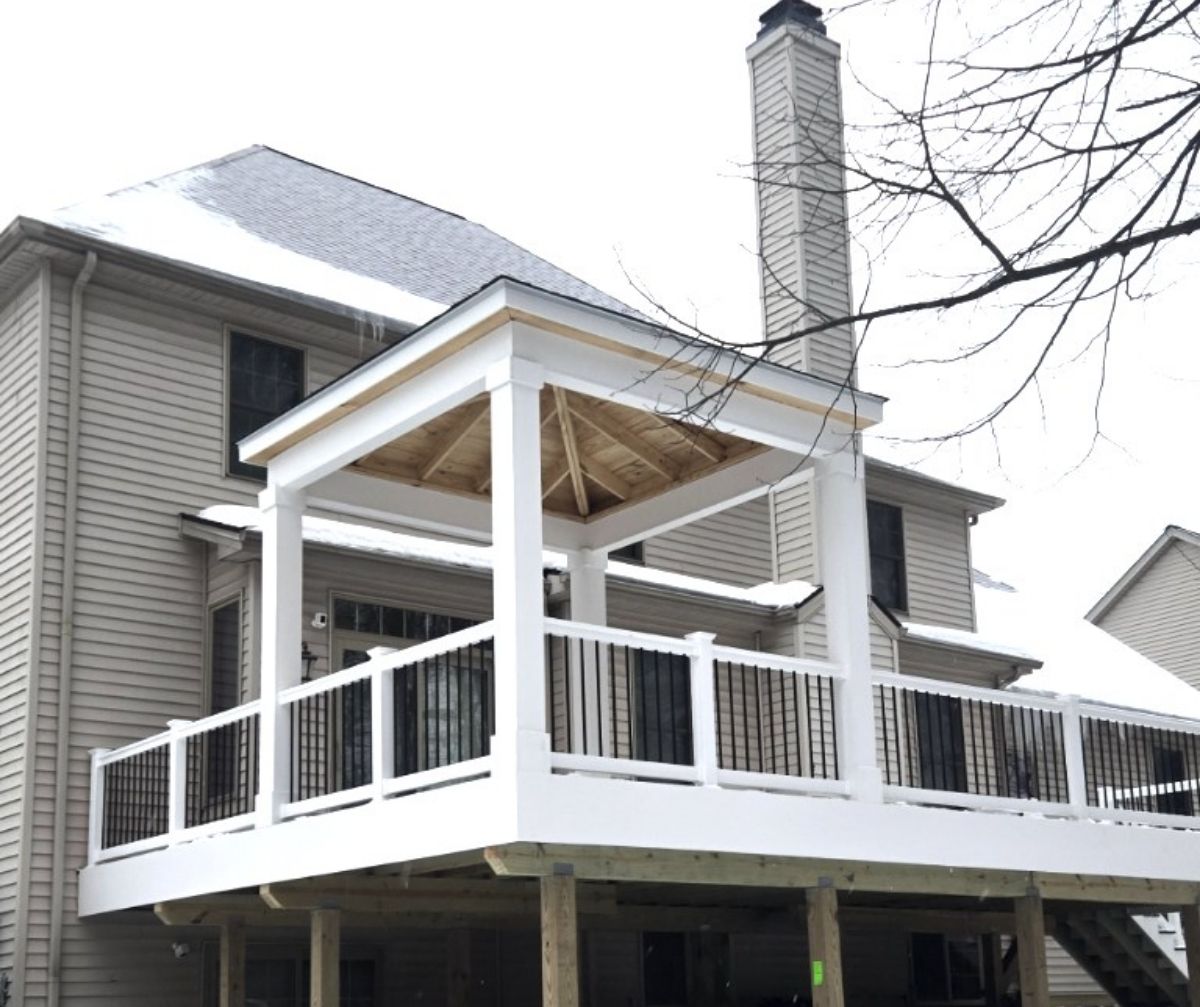 White Pavilion Style Patio Cover On Elevated Deck