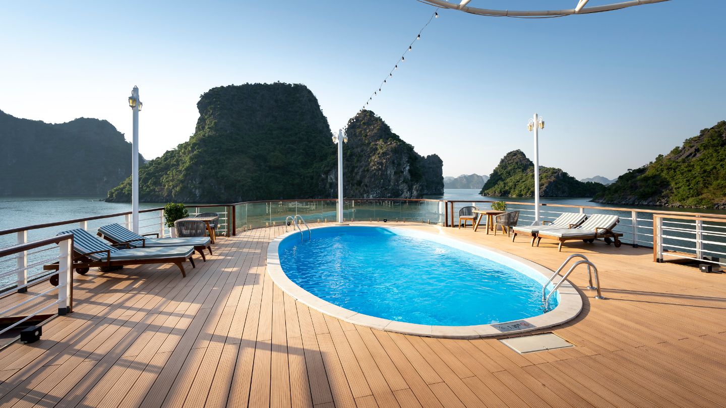 Oval Pool On A Wood Cruise Ship Deck
