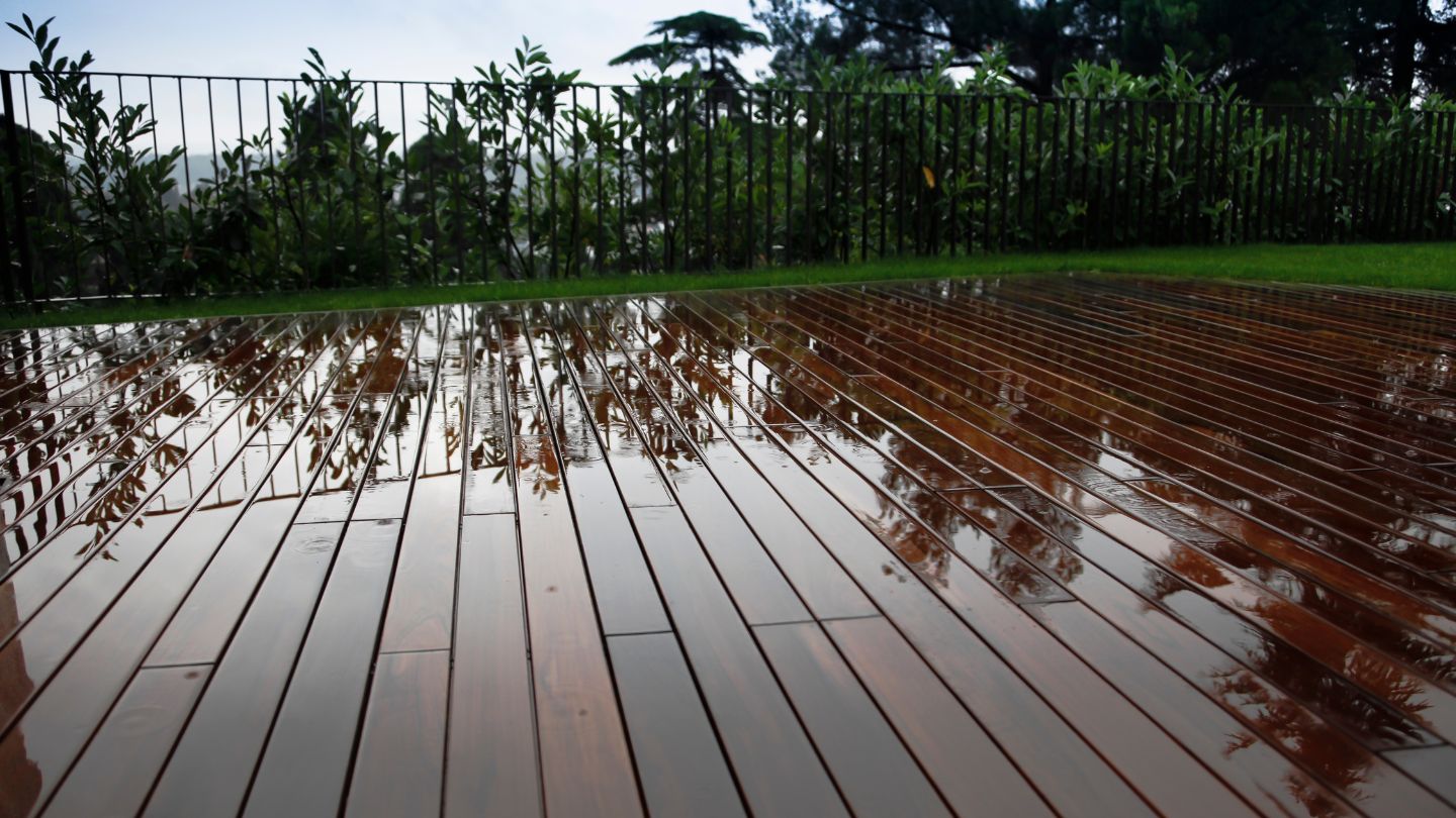 Wet Wooden Deck After Rain